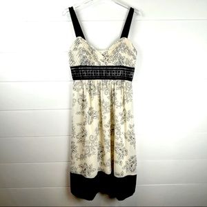 Eliza J floral Toile pleated dress 10. ElegantEmpire cut with black lace details